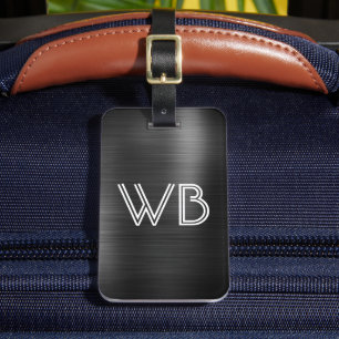 Stylish Elegant 2 Monogram Initial Black Metal  Luggage Tag