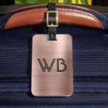 Stylish Elegant 2 Monogram Initial Rose Gold Metal Luggage Tag<br><div class="desc">Stylish Girly Modern Elegant Rose Gold Metal 2 Monogram Initial Custom Personalized Personalized Luggage Bag Tag. This design featuring two (2) monogram initial typography (double line typeface font) and the reverse side address info on faux Rose Gold Brushed metal (Pink Rose gold metallic foil look) background. These are easy to...</div>