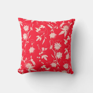 Stylish Elegant Abstract Flowers Bright Red Throw Pillow