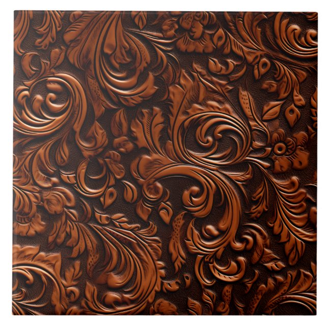 Stylish Elegant baroque Faux Embossed Leather Tile (Front)