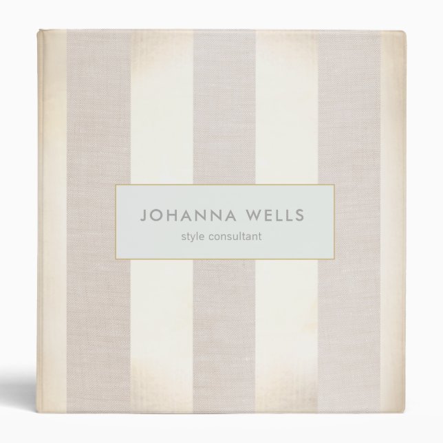 Stylish Elegant Beige Linen and Gold Striped Binder (Front)