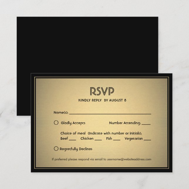 Stylish Elegant Black and Gold with Meal Options RSVP Card (Front/Back)