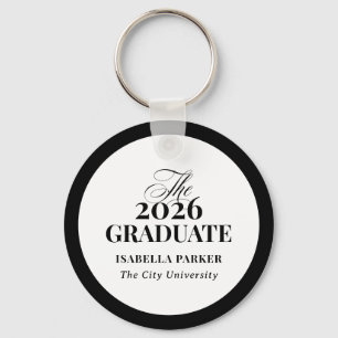 Stylish Elegant Black and White   2026 Grad Photo Keychain