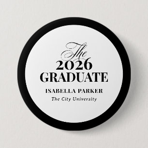 Stylish Elegant Black and White 2026 Graduate 3 Inch Round Button