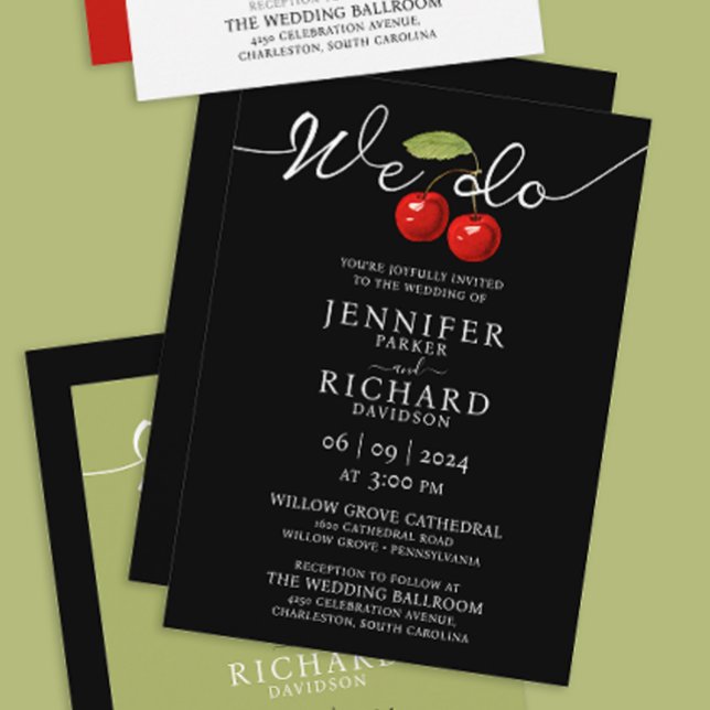Stylish Elegant Black And White Red Cherry Wedding Invitation (Creator Uploaded)