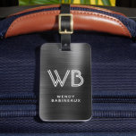 Stylish Elegant Black Metal Two Monogram Initial  Luggage Tag<br><div class="desc">Elegant Chic Stylish Two Monogram Initial Name Black Metal Custom Personalized Luggage Bag Tag. This design featuring full name typography with 2 monogram initial (in double line typeface font style), address info on faux black metallic foil background. These are easy to customize it. Stylish feminine or masculine gift for wedding,...</div>
