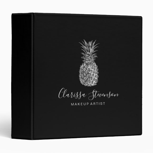 Stylish elegant black & silver pineapple makeup binder (Front/Spine)