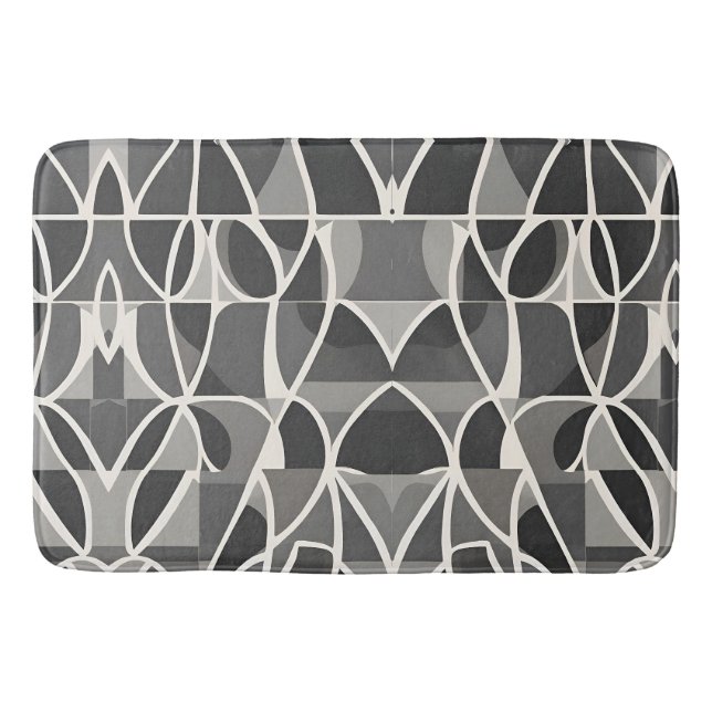 Stylish Elegant Black White Geometric Pattern  Bath Mat (Front)