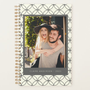 Stylish Elegant Black White Line Art Custom Photo Planner