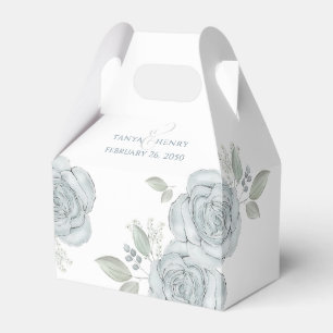 Stylish Elegant Blue Floral Calligraphy Ampersand Favor Box