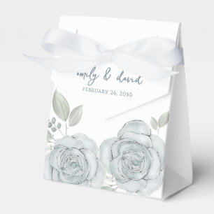 Stylish Elegant Blue Floral Rose Calligraphy Treat Favor Box