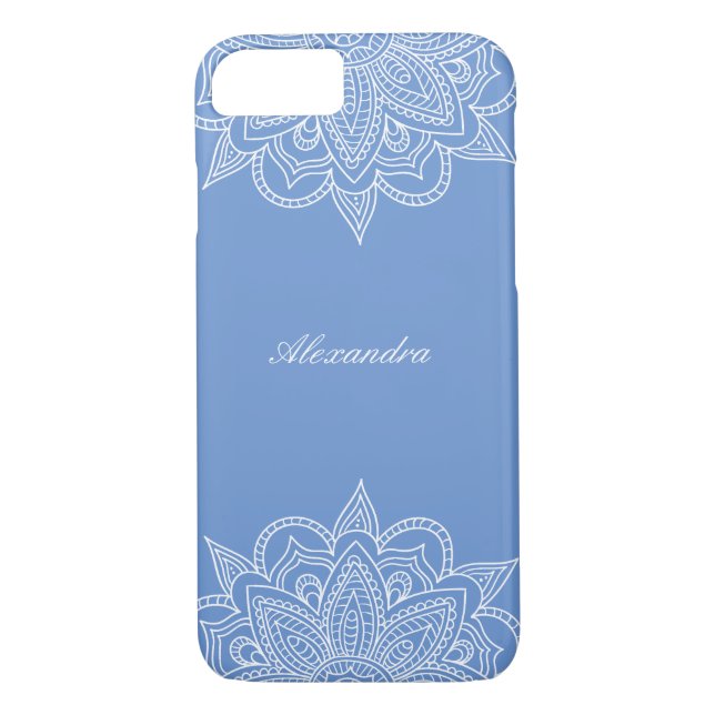 Stylish & Elegant Blue & White Name Mandala Lace Case-Mate iPhone Case (Back)