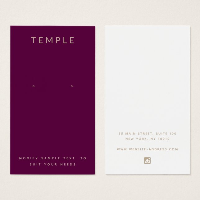 Stylish Elegant Burgundy Earring Display Card (Front & Back)