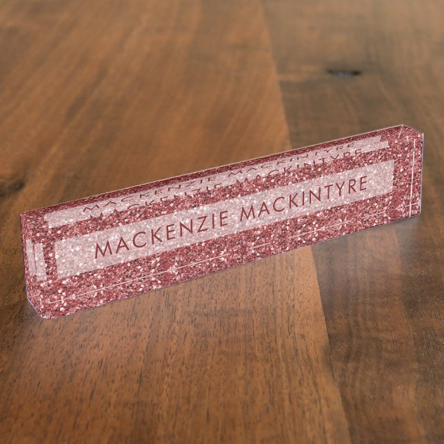 Stylish Elegant Burgundy Pink Glitter Nameplate (Side)