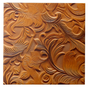 Stylish Elegant Camel Brown Faux Embossed Leather Tile