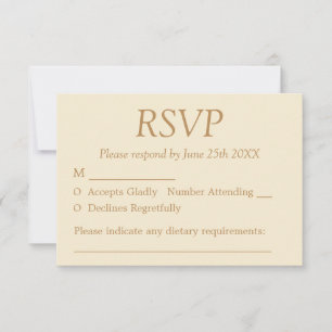 Stylish Elegant Cream Beige Wedding RSVP Card