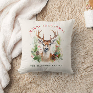 Stylish & Elegant Deer Christmas Greenery Custom Throw Pillow