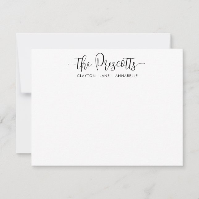 Stylish Elegant Family Name Couple Black Script Card (Front)