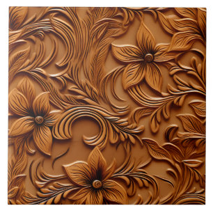 Stylish Elegant Faux Embossed Leather Camel brown Tile