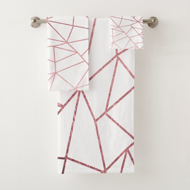 Stylish elegant faux rose gold geometrical bath towel set (Insitu)