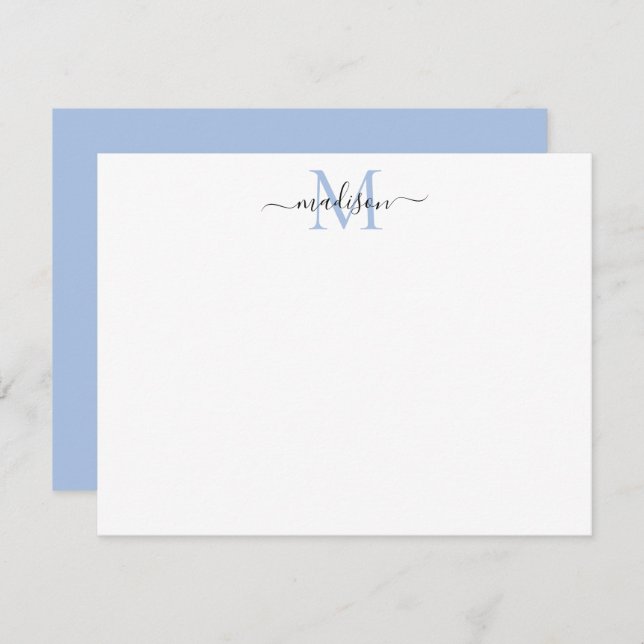 Stylish Elegant Girly Script Dusty Blue Monogram Card (Front/Back)