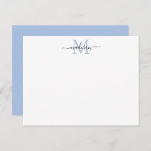 Stylish Elegant Girly Script Dusty Blue Monogram Card