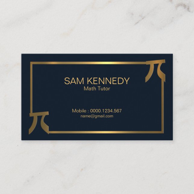 Stylish Elegant Gold Pi Border Math Tutor Business Card (Front)