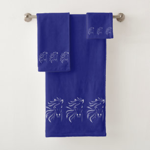 Stylish, Elegant, Horse Silhouettes on Navy Blue Bath Towel Set