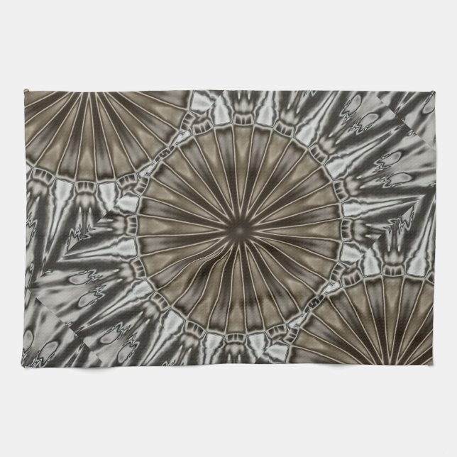 Stylish Elegant Kaleidoscope Design Brown Grey Kitchen Towel (Horizontal)