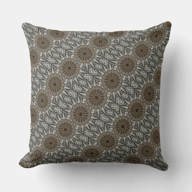 Stylish Elegant Kaleidoscope Design Brown Grey Throw Pillow (Front)