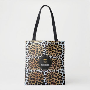 Stylish Elegant Leopard Print Crown Personalized Tote Bag