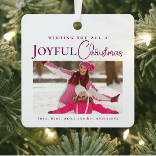 Stylish Elegant Magenta Christmas family photo Metal Ornament