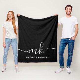 Stylish Elegant Minimalist Monogram and Name Fleece Blanket