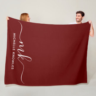 Stylish Elegant Minimalist Monogram and Name Fleece Blanket