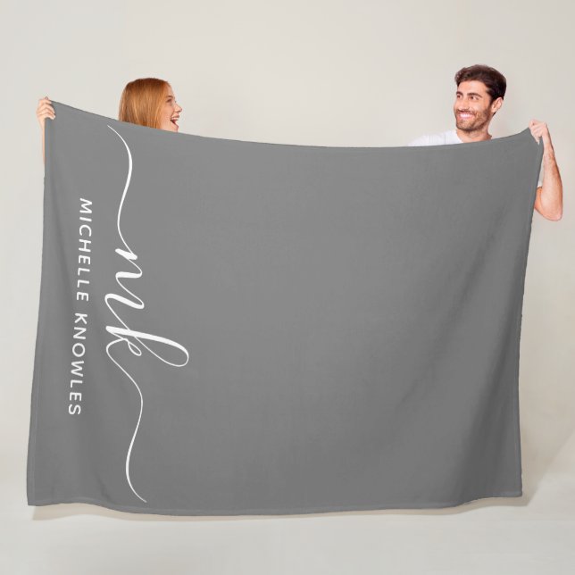 Stylish Elegant Minimalist Monogram and Name Fleece Blanket (In Situ)