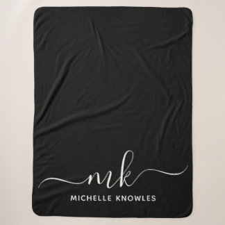 Stylish Elegant Minimalist Monogram and Name Sherpa Blanket