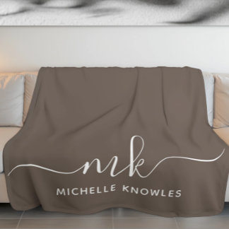 Stylish Elegant Minimalist Monogram and Name Sherpa Blanket