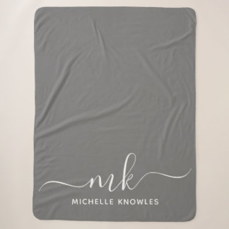 Stylish Elegant Minimalist Monogram and Name Sherpa Blanket