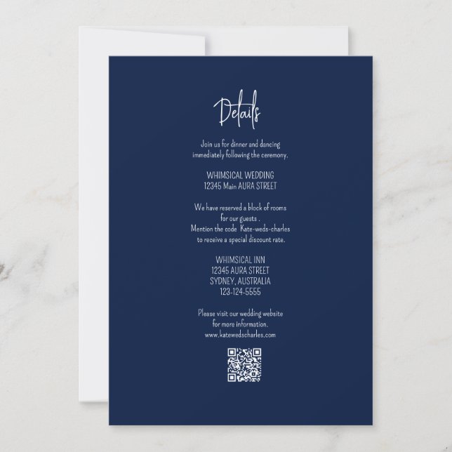 Stylish Elegant Modern Custom Name Wedding details Invitation (Front)