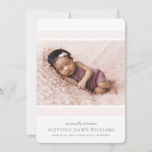 Stylish Elegant Modern Lines 2 Photo Blush Birth Announcement