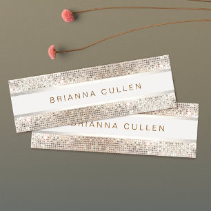 Stylish Elegant Modern Striped Silver Sequin Mini Business Card