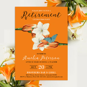Stylish Elegant Orange Retire Retro Lily Floral Invitation