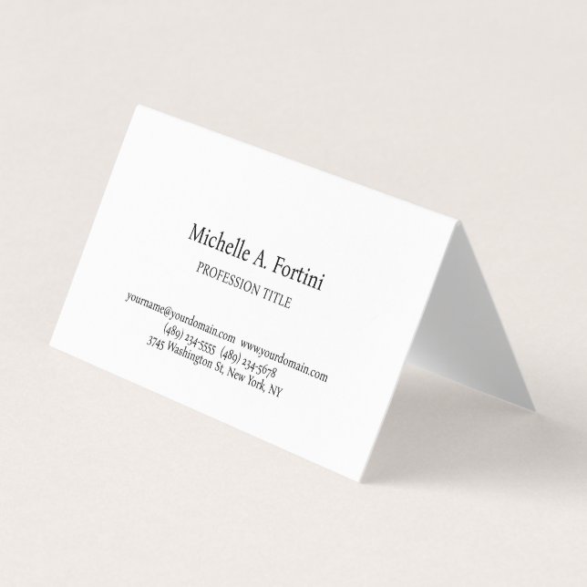 Stylish Elegant Plain Simple White Minimalist Business Card (Front)