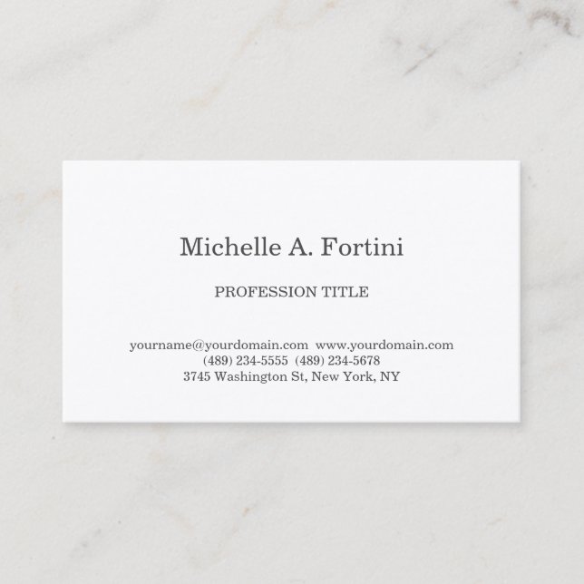 Stylish Elegant Plain Simple White Premium Silk Business Card (Front)