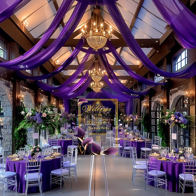 Stylish Elegant Purple Calla Lily Acrylic Wedding  Sign (Stunning Purple Floral Calla Lily Script Wedding Welcome Sign)