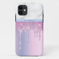 Stylish elegant purple glitter drips white marble