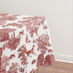 Stylish Elegant Red French Toile Fox Rabbit Tablecloth