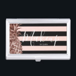 Stylish elegant rose gold & stripe pineapple business card holder<br><div class="desc">Modern faux rose gold pineapple and stripe design.</div>
