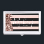 Stylish elegant rose gold & stripe pineapple business card holder<br><div class="desc">Modern faux rose gold pineapple and stripe design.</div>