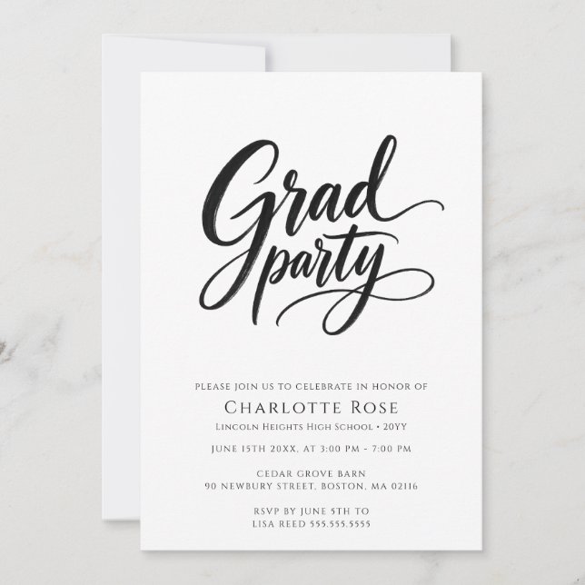 Stylish Elegant Script Grad Party Graduation Invitation (Front)
